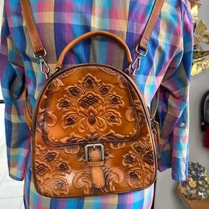 IVTG Elegant Tan Embossed Leather Backpack!